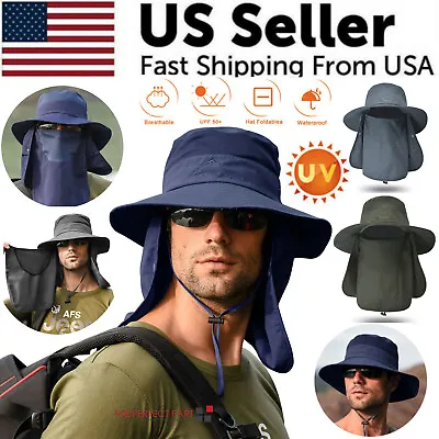 $9.89 • Buy Wide Brim Sun Hat UV Protection Bucket Cap For Hiking Camping Fishing Safari Men