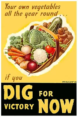 WW2 Vintage British Dig For Victory WWII Wartime Classic A4 Poster Re-Print • £4.50