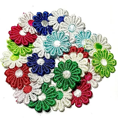 24x Multicoloured Daisy Flower Machine Embroidered 25mm Sew-On Applique Patchi • £2.99