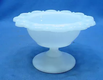 Vintage 5-1/4 White Milk Glass Lace Edge Pedestal Footed Candy Dish Compote Bowl • $9.95