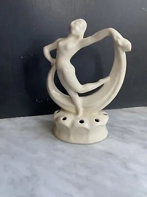 Vintage Pottery Beautiful Art Deco Nude Lady 6  Flower Frog White • $39