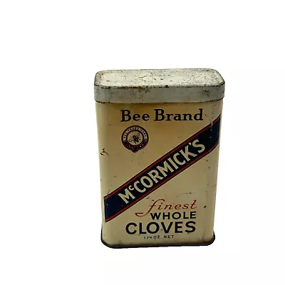 Vintage McCormick's Bee Brand Finest Whole Cloves Spice 1 1/4oz Tin • $22