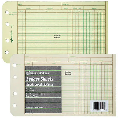 National Brand 14-055 Ledger Sheets 5 X 8-1/2  Eye-Ease Paper 100 Sheets • $15.99