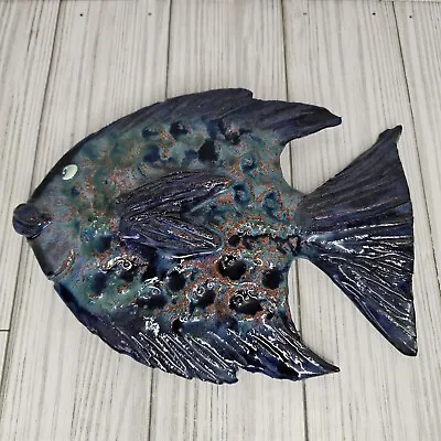 Studio Art Pottery Figural Wall Hanging Blue Fish Handmade Artist  Signed Blue  • $22.50
