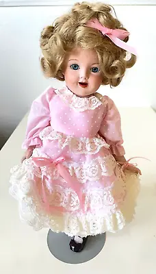 Doll Handpainted Bisque Shirley Head Signed Pink Dress Handmade Kaiser Stand Vtg • $11.95