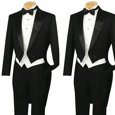 Men's Black Formal Classic Fit Tailcoat Tuxedo White Vest Wedding Groom Suits  • $102.29