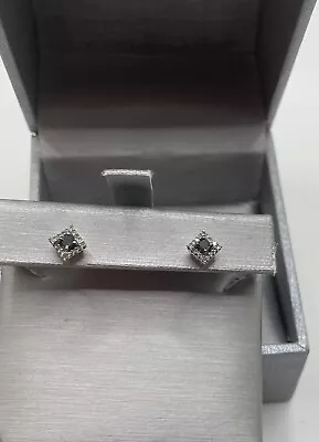 14K White Gold Square Earrings Studs With Black And White Diamonds Zales • $450