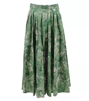 Max Mara Studio Womens Palla Skirt US 10 IT 44 Green Tan Floral Fulle Cotton • $128.15