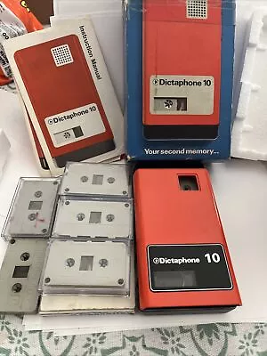 Vintage Dictaphone 10 Mini-Cassette Tape Recorder Art Deco Box & Cassettes As Is • $99.99