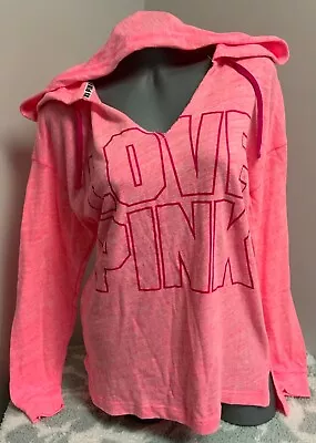 Victorias Secret Pink Oversized Sweatshirt Light Weight Knit Hoodie Medium Logo • $32.50