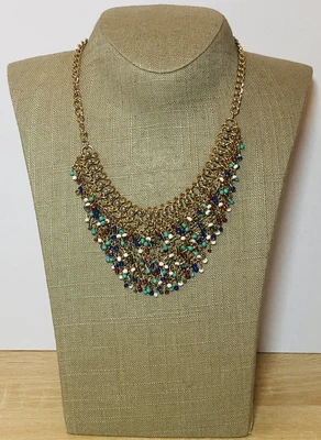 £12.50 • Buy M&S Statement Necklace Gold Tone Links Multicoloured Micro Glass Beads Bib Style