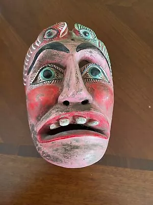 Vintage Mexican Mask Folk Art Hand Painted Wood Face & Snakes • $34.99