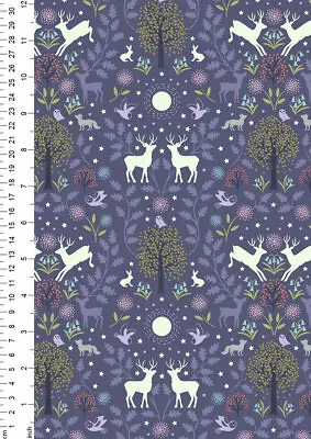 Fat Quarter Glow In The Dark Mirrored Woodland On Midnight 100% Quilting Fabric • £4.20