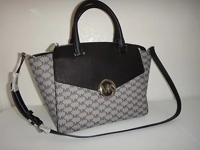 MICHAEL KORS Women's MK Signature HUDSON Gray Black Large Satchel Bag 38H7XHUS3V • $194.99