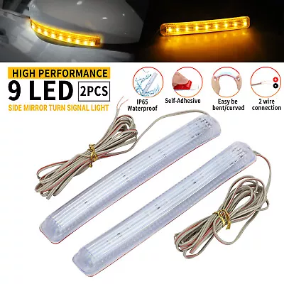 2PCS Universal Amber 9 LED Car Side Mirror Turn Signal DRL Indicator Light Strip • $11.48