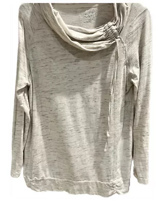 Made For Life Cowl Neck Pullover Top Gray And Cream Drawstring Size Petite L • $14.99