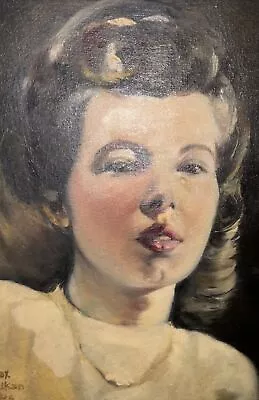 Vintage 1946 Artist Max Elkan Beautiful Young Woman Portrait Oil Painting • $150