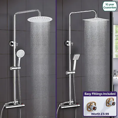 £69.99 • Buy Rosa Exposed Thermostatic Shower Mixer Bathroom Twin Head Round Square Bar Set