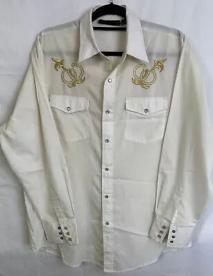 Vintage Pearl Snap Western SHIRT Mens Lg Milano Bay Horseshoe Embroidered Korea • $13.75