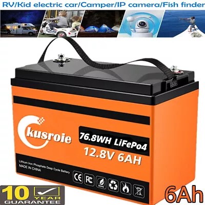 Kusroie 12V 6.0Ah LiFePO4 Deep Cycle Lithium Battery For Solar System Marine RV  • $22.98