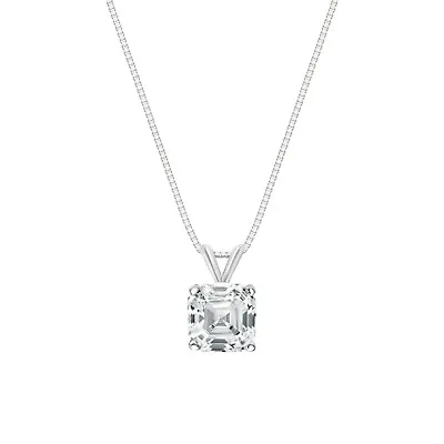 2.50 Ct Asscher Created Diamond Real Solid 14K White Gold Pendant 18  Necklace • $279.97