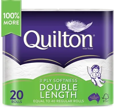 $33.99 • Buy Toilet Paper 20 Rolls Deluxe Quilton 3 Ply Double Length Large Roll Tissue Bulk