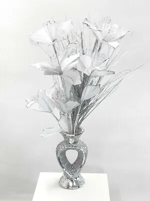 £19.99 • Buy Mosaic Vase And Flowers Diamond Silver Crystal Decorative Mirror Shoot Romany