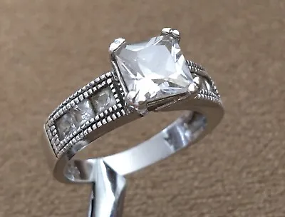 Vintage Classy Elegant Wedding Engagement Sterling Silver Multi CZ Size 6.5 Ring • $19.99