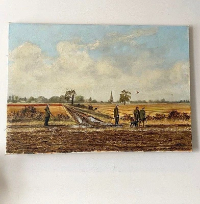 £200 • Buy Vintage Large Oil On Canvas Hunting Scene Signed Unframed Country House Decor