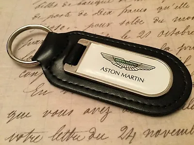 Aston Martin White Printed Black Leather Key Ring Fob Db 7 8 9 10 11 Vantage • $7.40