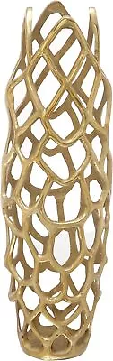 Aluminum Vase Decorative，8  X 8  X 27  Gold With An Abstract Cut-out Pattern • $64.94