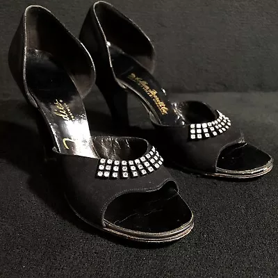 VTG 40s TWEEDIES Footwear Black Suede Women Heels Pumps Shoes Sz 7 NARROW EXC • $171.27