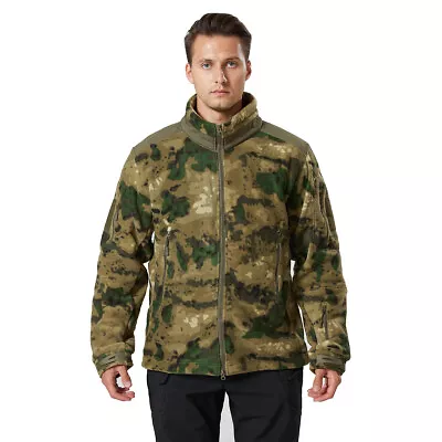 Men's Fleece Jacket Full Zip Warm Coat Outdoor Tactical Army Camo Work Casual • $44.64