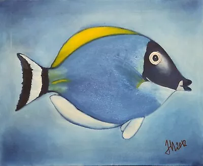 Blue Tang Fish Painting Original Oil On Canvas-sea Fish Seascape 2012 • £159.90