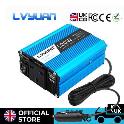  12V TO 230V 240V Power Inverter 500w Car Vehicle Adapter 2 USB Converter  • £21.99