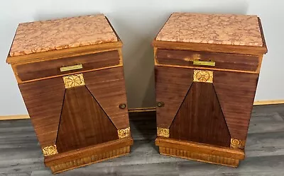 French Antique Bedside Tables Cupboards Cabinets With Marble Tops (LOT 2877) • £499