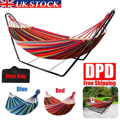 Double Hammock With Stand Frame Portable Swing Bed Outdoor Garden Patio Camping • £54