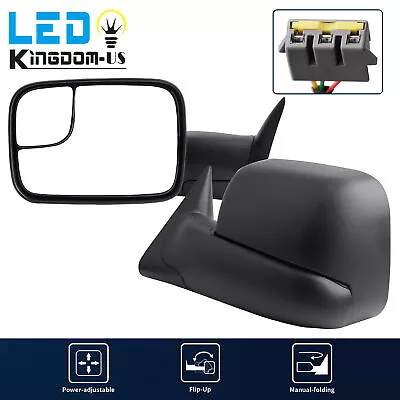 Power Adjusted Glass Tow Mirrors For 94-97 Dodge Ram 1500 2500 3500 Flip-Up Pair • $91.90