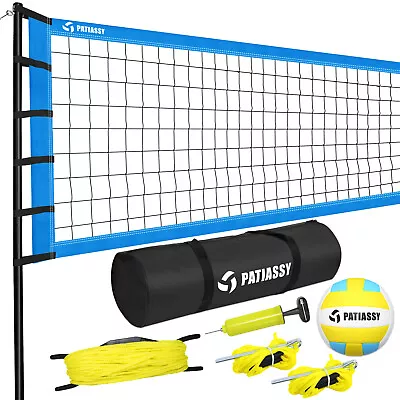 Portable Volleyball Net Set System Adjustable Height Steel Poles W/ Ball Bag • $75.52