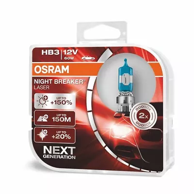 Osram HB3 Night Breaker Laser +150 Twin Pack Halogen Car Headlight Bulbs NEW • $45