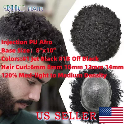 Afro Toupee For Black Men Kinky Curly All PU Human Hair Replacement System Wigs • $149