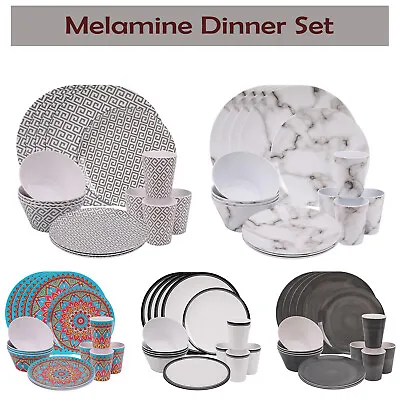 £28.39 • Buy Melamine Dinner Set 16 Piece Dinner Side Plates Bowls Mugs Camping Caravan BBQ