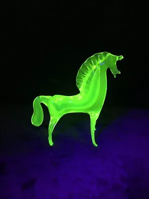 HTF Murano Uranium Glass Horse Sculpture Glows Super Bright! • $265