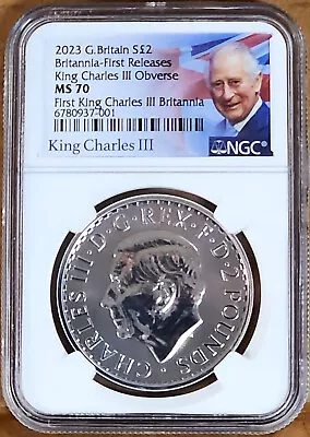 2023 2 Pound Silver Britannia King Charles III Ngc Ms70 First Releases Portrait • $565.25