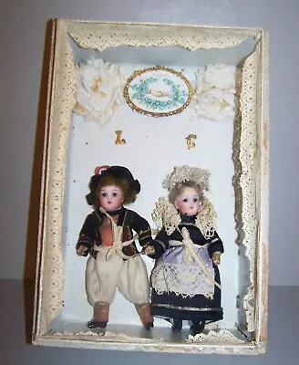 Antique French German Miniature Pair Of Mignonette Dolls Bisque  All Original • $850