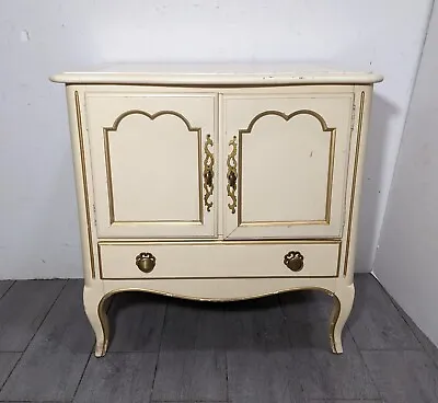 Vintage CENTURY French Provincial Nightstand Bedside Cabinet White/Gold Wood B • $225