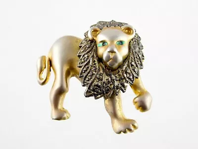 Vintage Figural Lion Pin Airbrushed Goldtone Metal Studded Mane Unbranded Brooch • $15