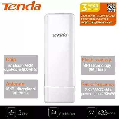 $129.95 • Buy Tenda 10km 5Ghz Outdoor CPE 433 Mbps Wireless WiFi Extender AP Access Point POE