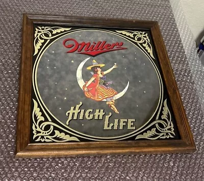 Vintage 1980 Miller High Life  Girl On The Moon  Framed Beer Sign 14  X 14  • $47