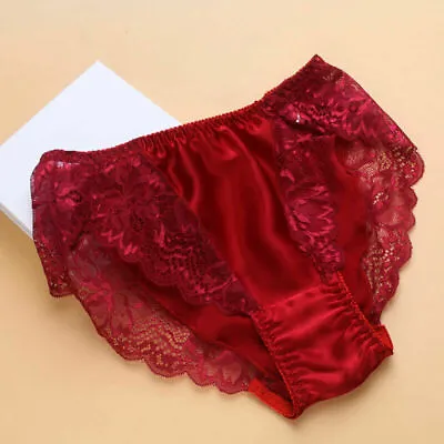 Womens Pure Silk Hot Lace Briefs Bikinis Hipsters Knickers French Cut Panties XL • $10.44